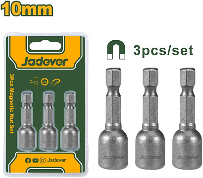 JDWR1K10, Jadever, Набор магнитный бит, с торцовой головкой 3шт.  10мм