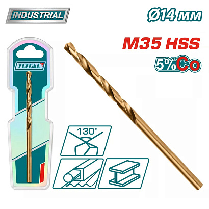 TAC11214001 - "ТОТАL" Сверло по металлу кобальтовое, материал M35 HSS-Co, 14мм.