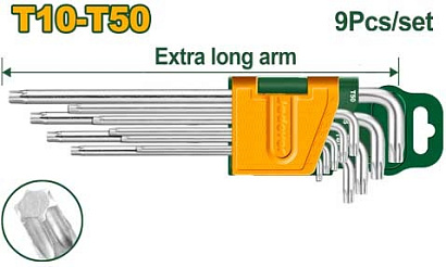 JDHK3292, Jadever, Набор ключей Torx, Т10-Т50, 9 шт, Удлиненный кронштейн