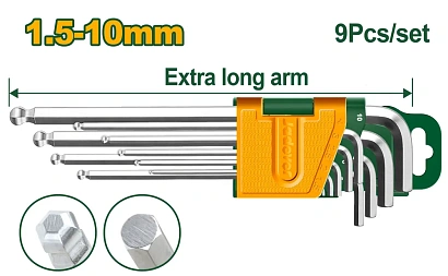JDHK2292, Jadever, Набор шестигранных ключей с шариковой головкой, 1,5*10мм, 9 шт, Очень длинная рук