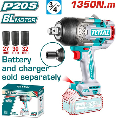 TIWLI201351 - "ТОТАL" Аккумуляторный Li-Ion гайковёрт 20V, 1350 N.m (без батареек)