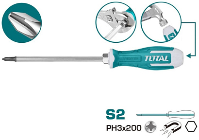 THGSPH32006 - "TOTAL" Отвёртка ударная, INDUSTRIAL PH3, 200мм.