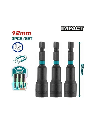 TAC271231 - "ТОТАL" Набор магнитных бит с торцовой головкой 3шт, 65мм, 12мм HEX.
