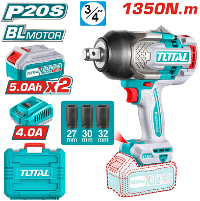 TIWLI20135 - "ТОТАL" Аккумуляторный Li-Ion гайковёрт 20V, 1350 N.m