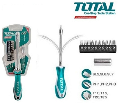 THT250FL1206 - "TOTAL" Отвертка гибкая с битами 12 шт
